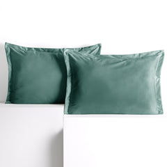 Set 2 huse perne decorative din catifea cu tiv, Velvet, 220 g/m2, Vernil