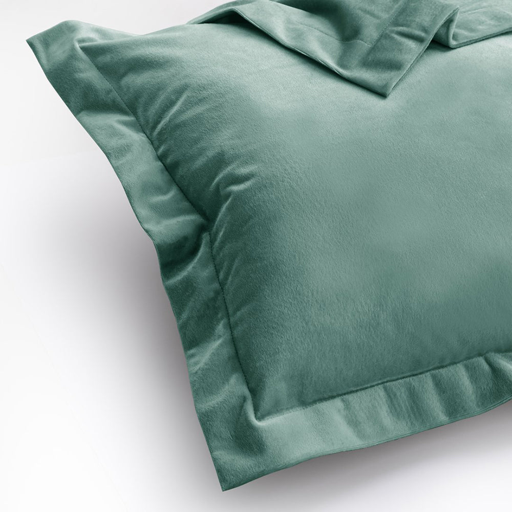 Set 2 huse perne decorative din catifea cu tiv, Velvet, 220 g/m2, Vernil