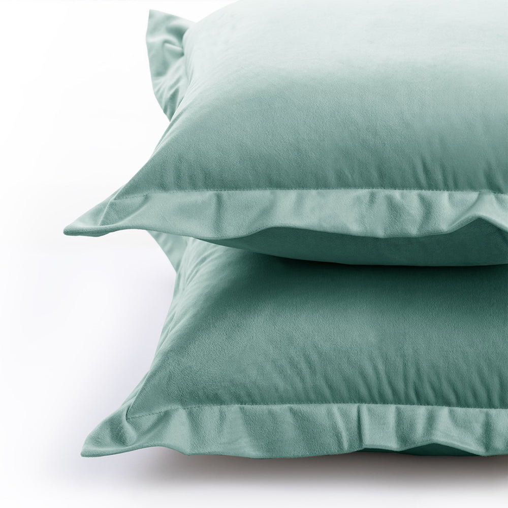 Set 2 huse perne decorative din catifea cu tiv, Velvet, 220 g/m2, Vernil