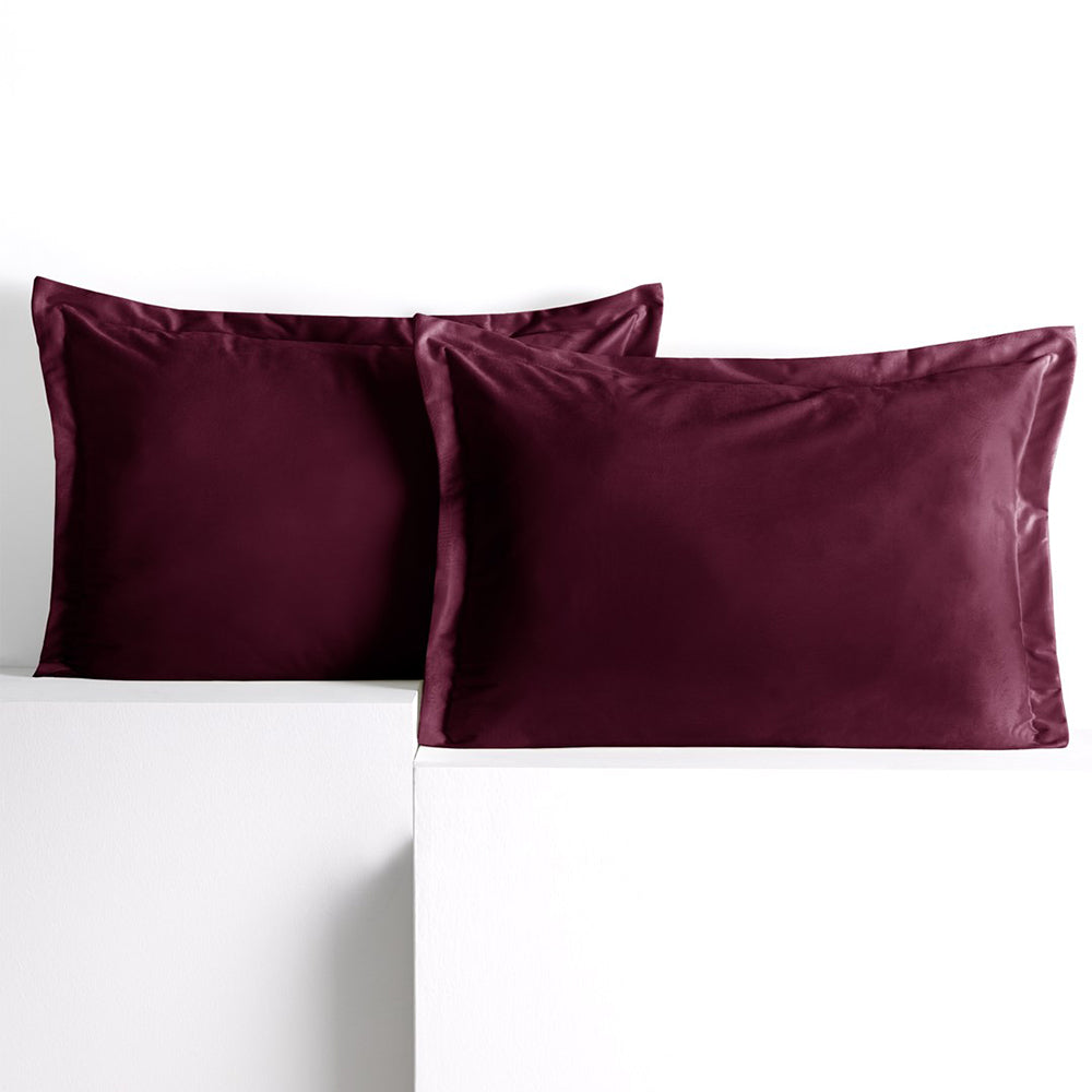 Set 2 huse perne decorative din catifea cu tiv, Velvet, 220 g/m2, Visiniu