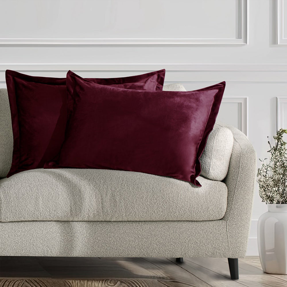 Set 2 huse perne decorative din catifea cu tiv, Velvet, 220 g/m2, Visiniu