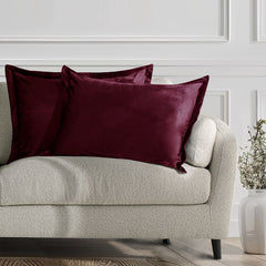 Set 2 huse perne decorative din catifea cu tiv, Velvet, 220 g/m2, Visiniu