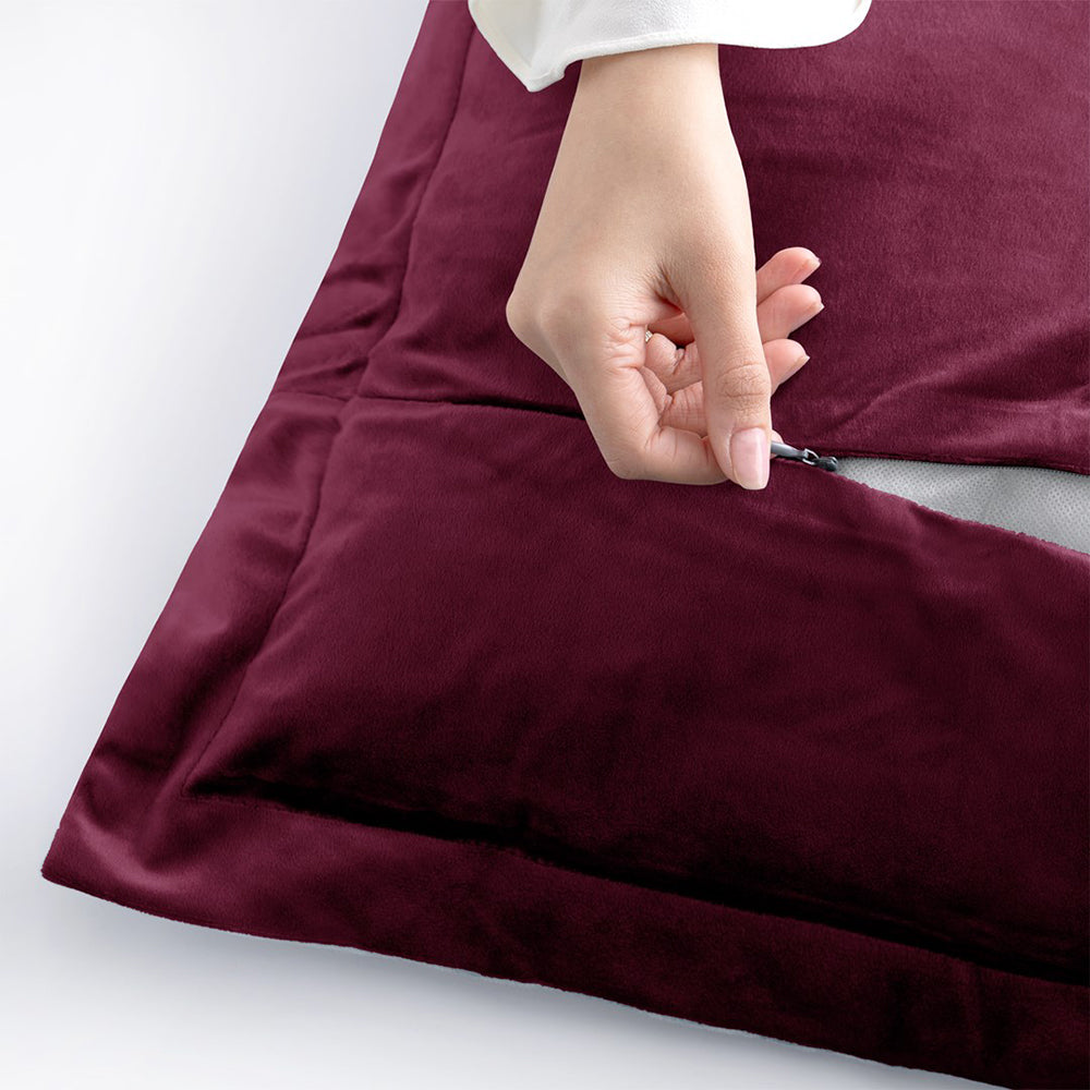 Set 2 huse perne decorative din catifea cu tiv, Velvet, 220 g/m2, Visiniu