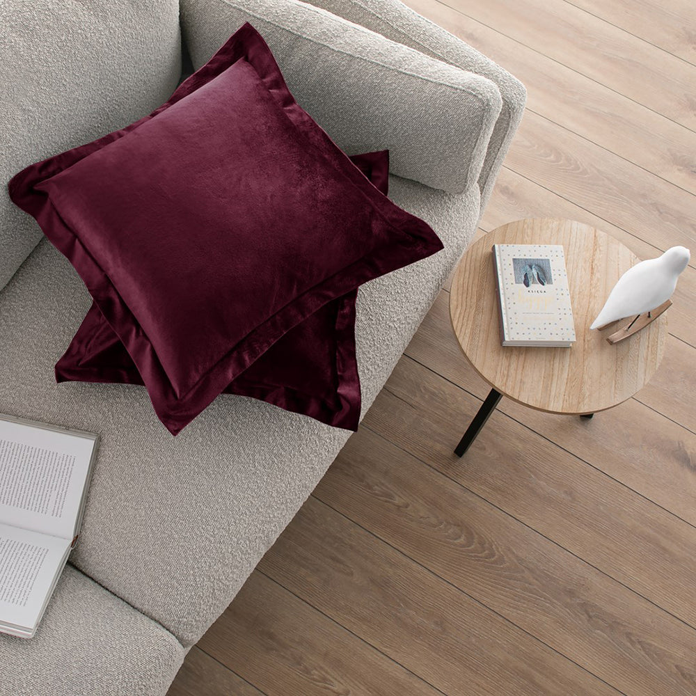 Set 2 huse perne decorative din catifea cu tiv, Velvet, 220 g/m2, Visiniu