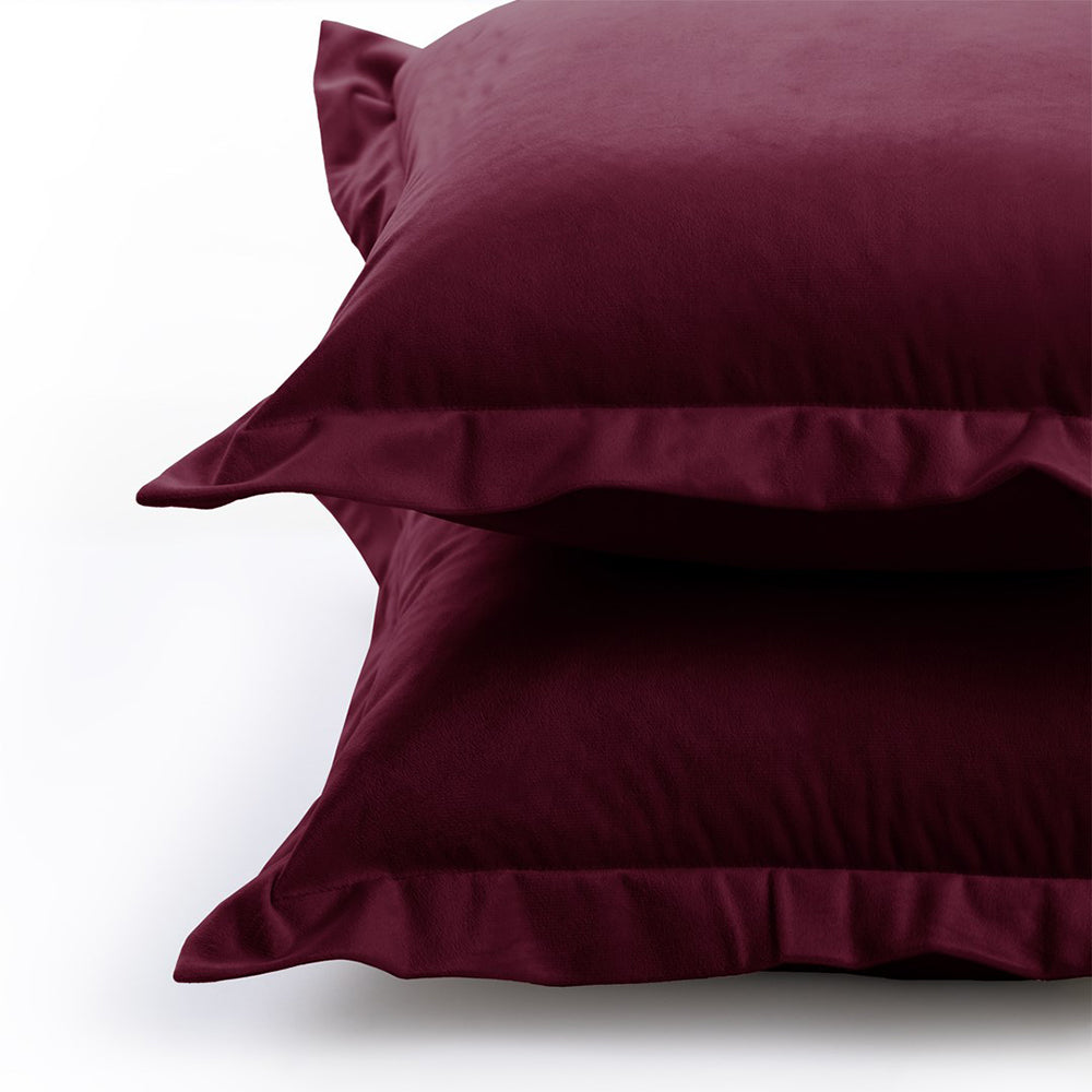 Set 2 huse perne decorative din catifea cu tiv, Velvet, 220 g/m2, Visiniu
