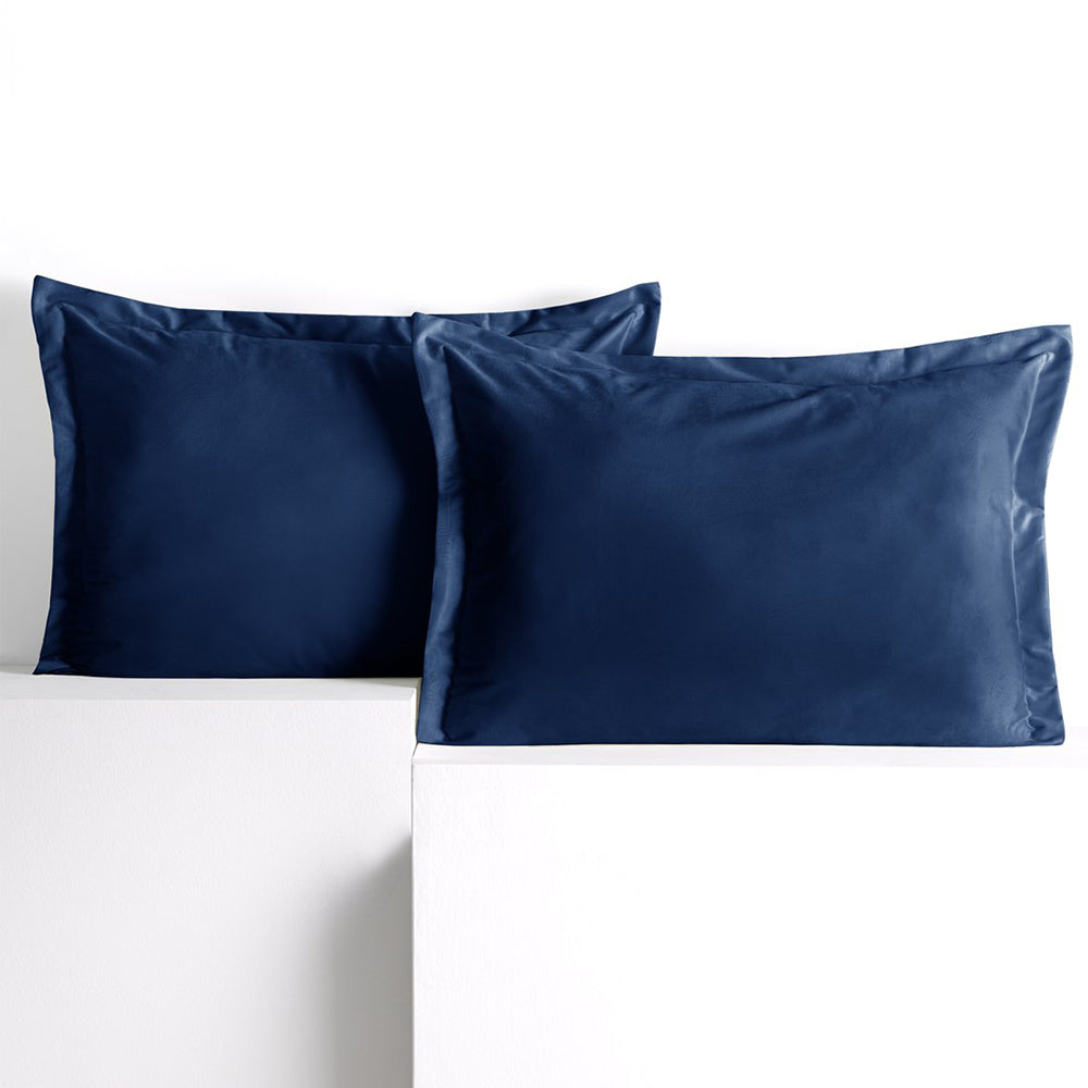 Set 2 huse perne decorative din catifea cu tiv, Velvet, 220 g/m2, Albastru