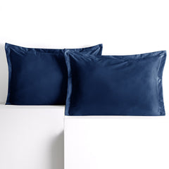 Set 2 huse perne decorative din catifea cu tiv, Velvet, 220 g/m2, Albastru