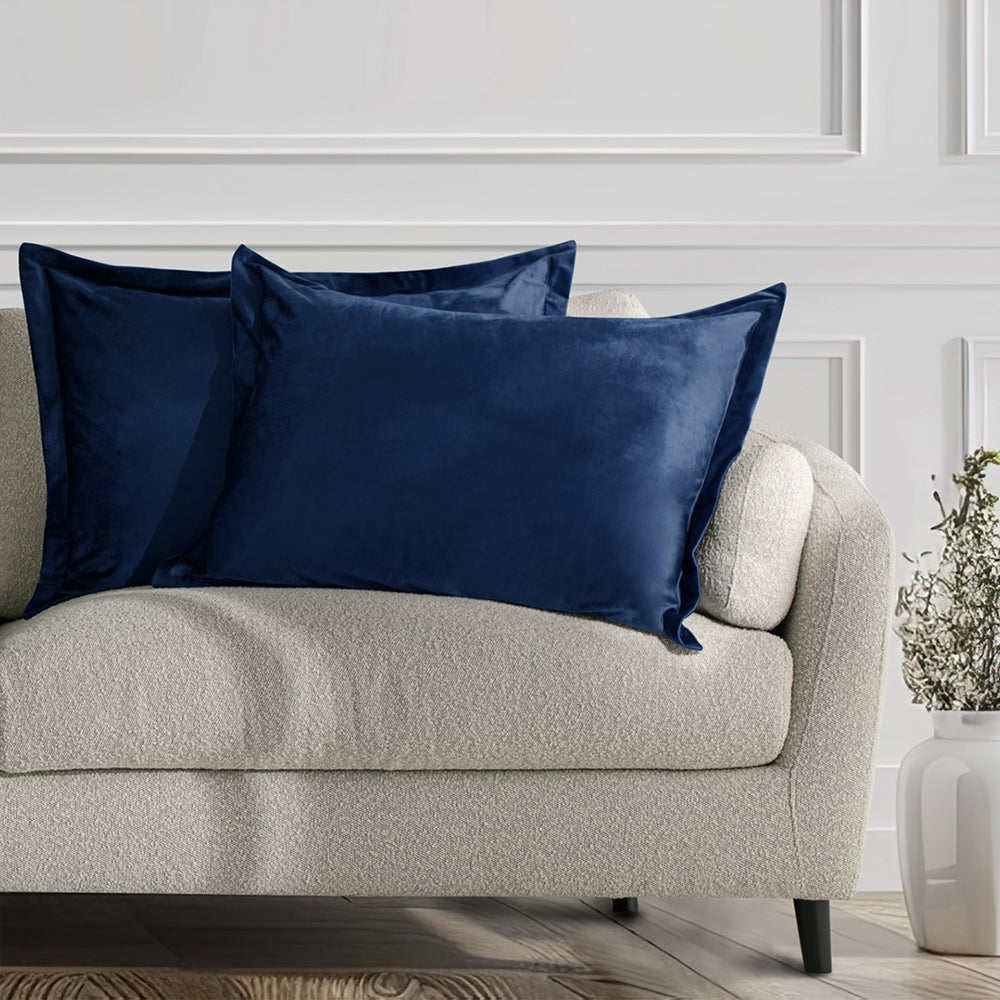 Set 2 huse perne decorative din catifea cu tiv, Velvet, 220 g/m2, Albastru