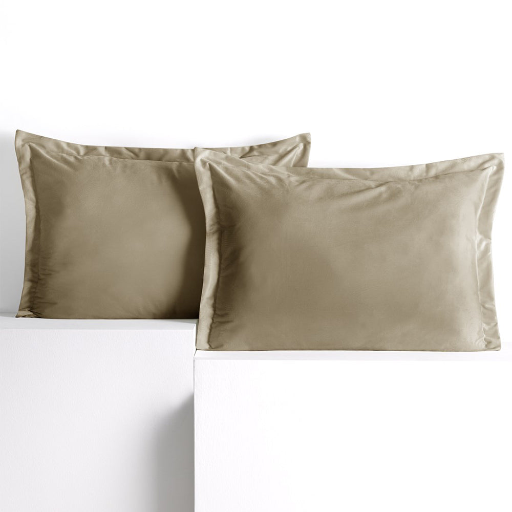 Set 2 huse perne decorative din catifea cu tiv, Velvet, 220 g/m2, Bej