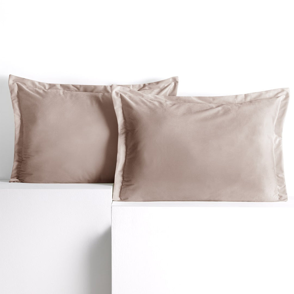 Set 2 huse perne decorative din catifea cu tiv, Velvet, 220 g/m2, Bej deschis