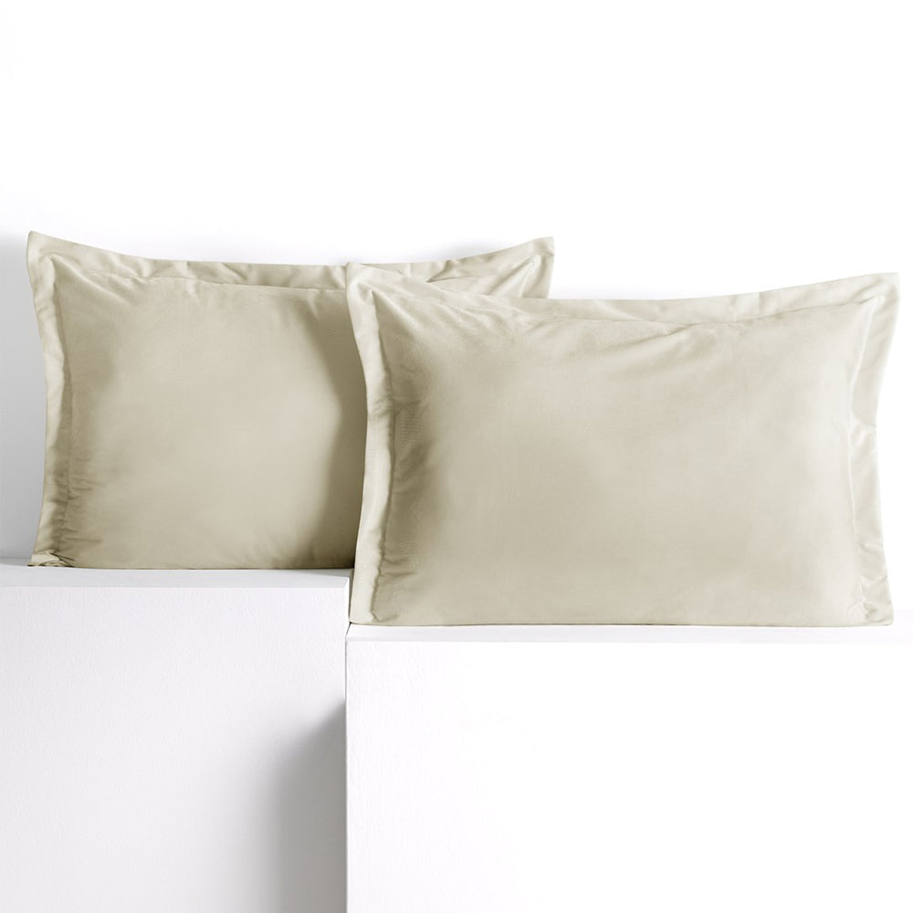 Set 2 huse perne decorative din catifea cu tiv, Velvet, 220 g/m2, Crem