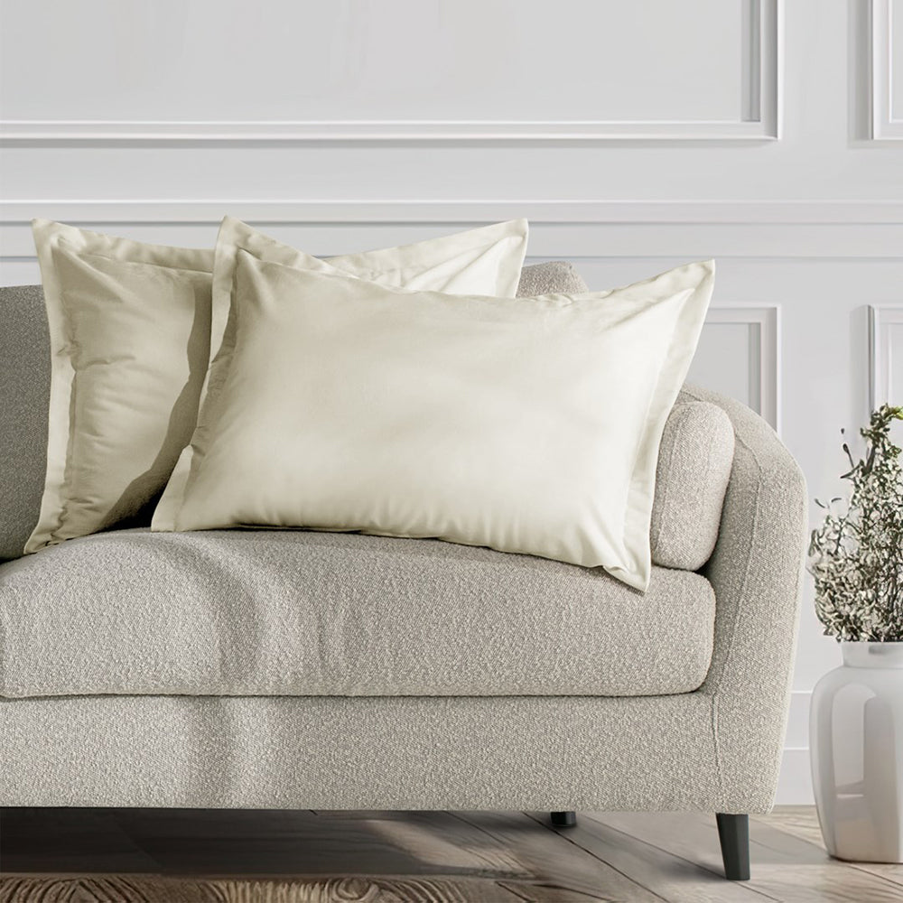 Set 2 huse perne decorative din catifea cu tiv, Velvet, 220 g/m2, Crem
