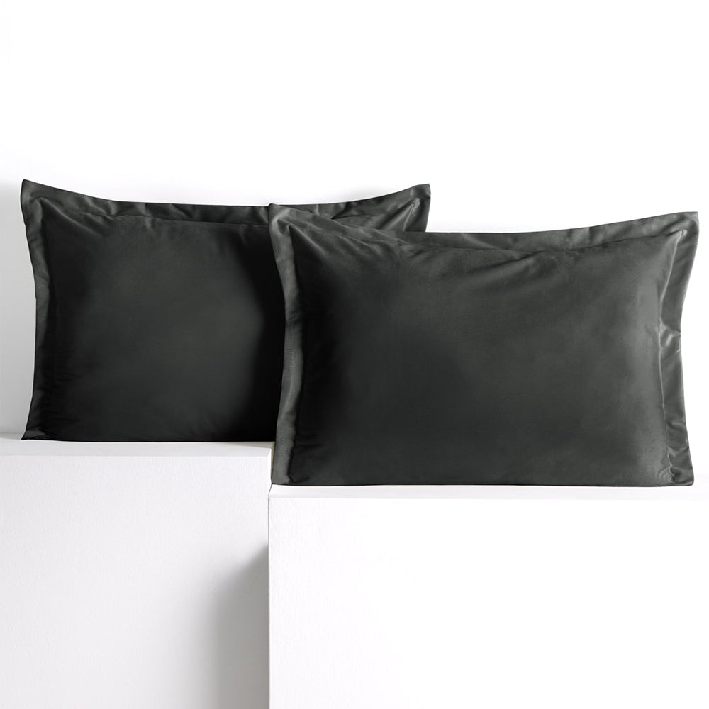 Set 2 huse perne decorative din catifea cu tiv, Velvet, 220 g/m2, Gri inchis