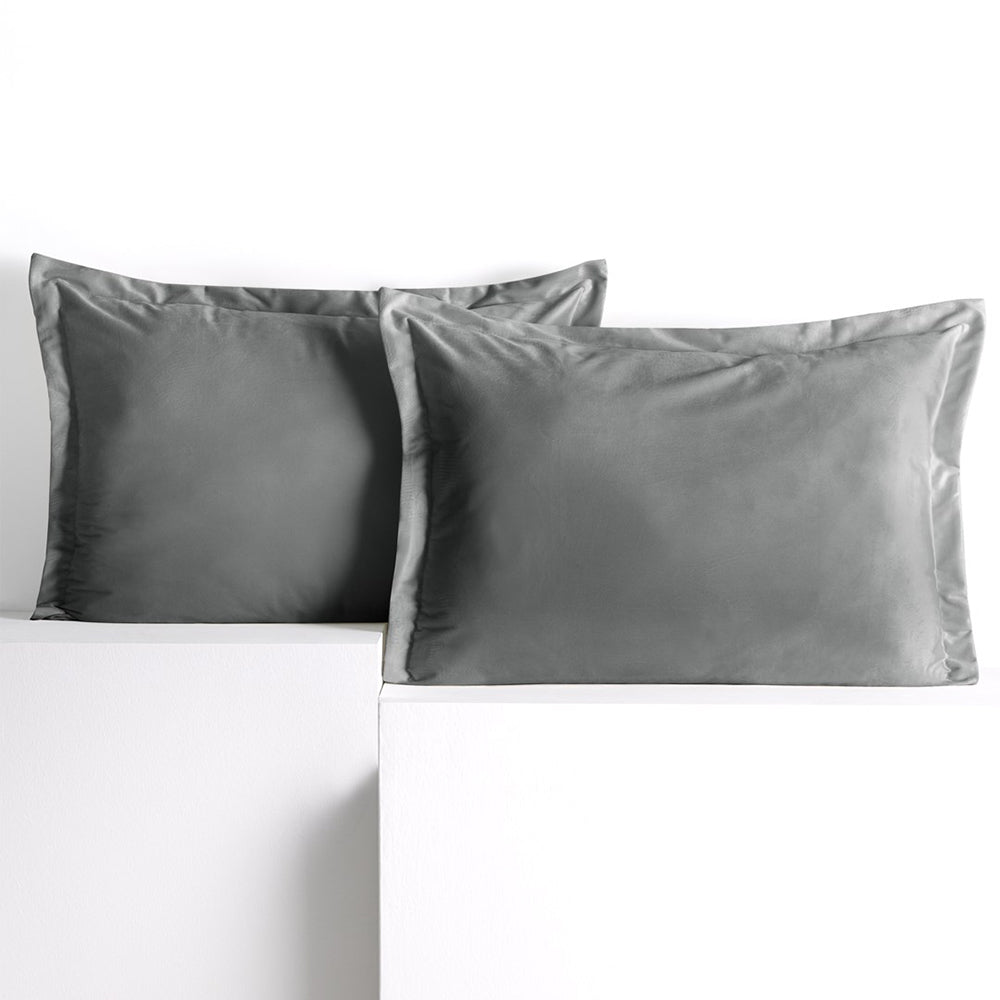 Set 2 huse perne decorative din catifea cu tiv, Velvet, 220 g/m2, Gri
