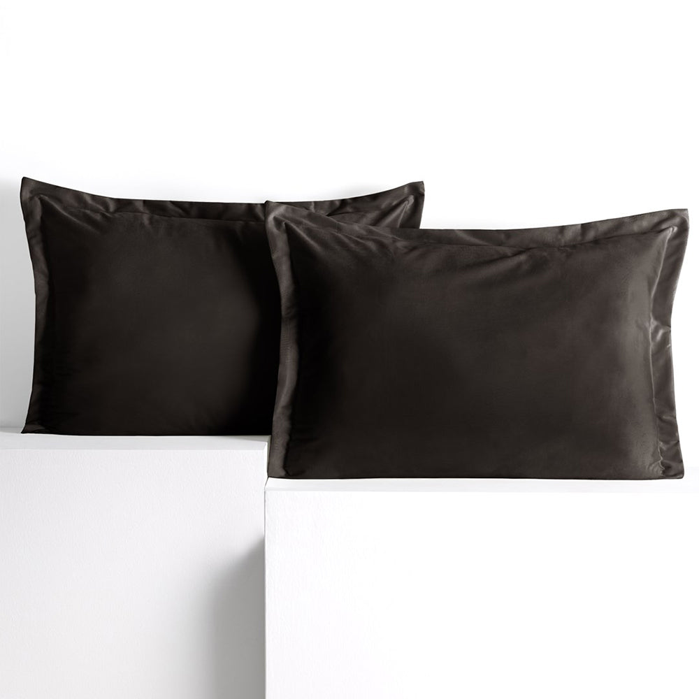 Set 2 huse perne decorative din catifea cu tiv, Velvet, 220 g/m2, Maro