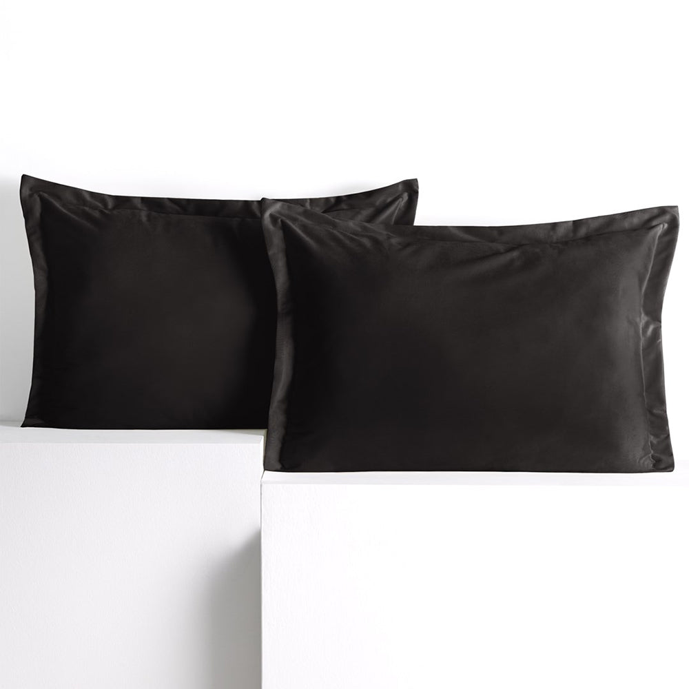 Set 2 huse perne decorative din catifea cu tiv, Velvet, 220 g/m2, Negru