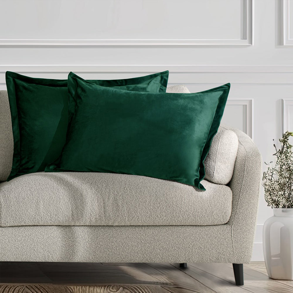 Set 2 huse perne decorative din catifea cu tiv, Velvet, 220 g/m2, Verde