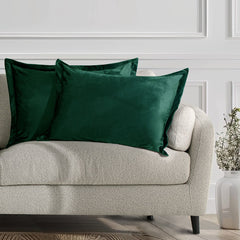 Set 2 huse perne decorative din catifea cu tiv, Velvet, 220 g/m2, Verde