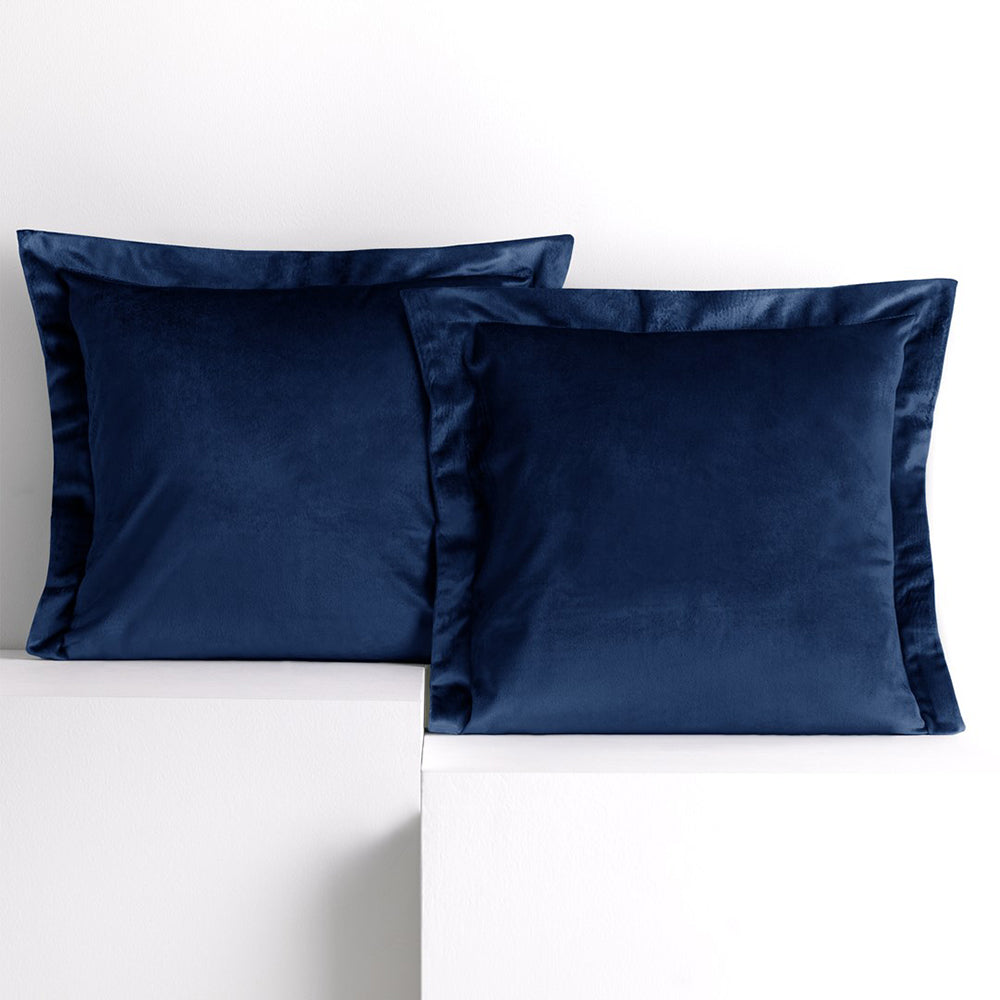 Set 2 huse perne decorative din catifea cu tiv, Velvet, 220 g/m2, Albastru
