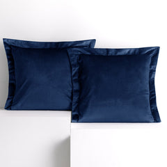 Set 2 huse perne decorative din catifea cu tiv, Velvet, 220 g/m2, Albastru