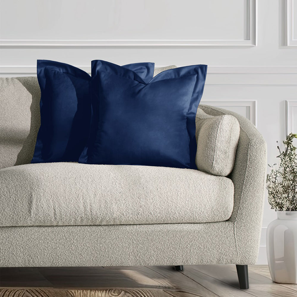 Set 2 huse perne decorative din catifea cu tiv, Velvet, 220 g/m2, Albastru