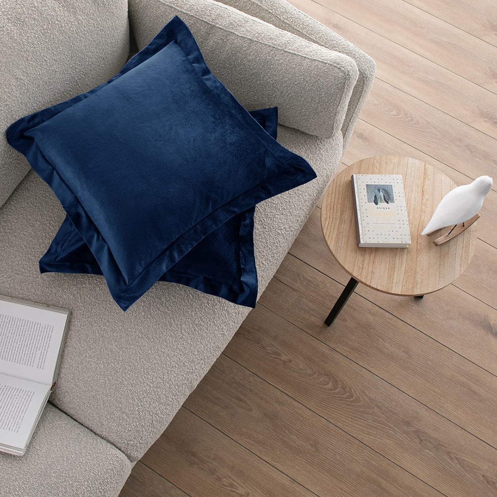Set 2 huse perne decorative din catifea cu tiv, Velvet, 220 g/m2, Albastru