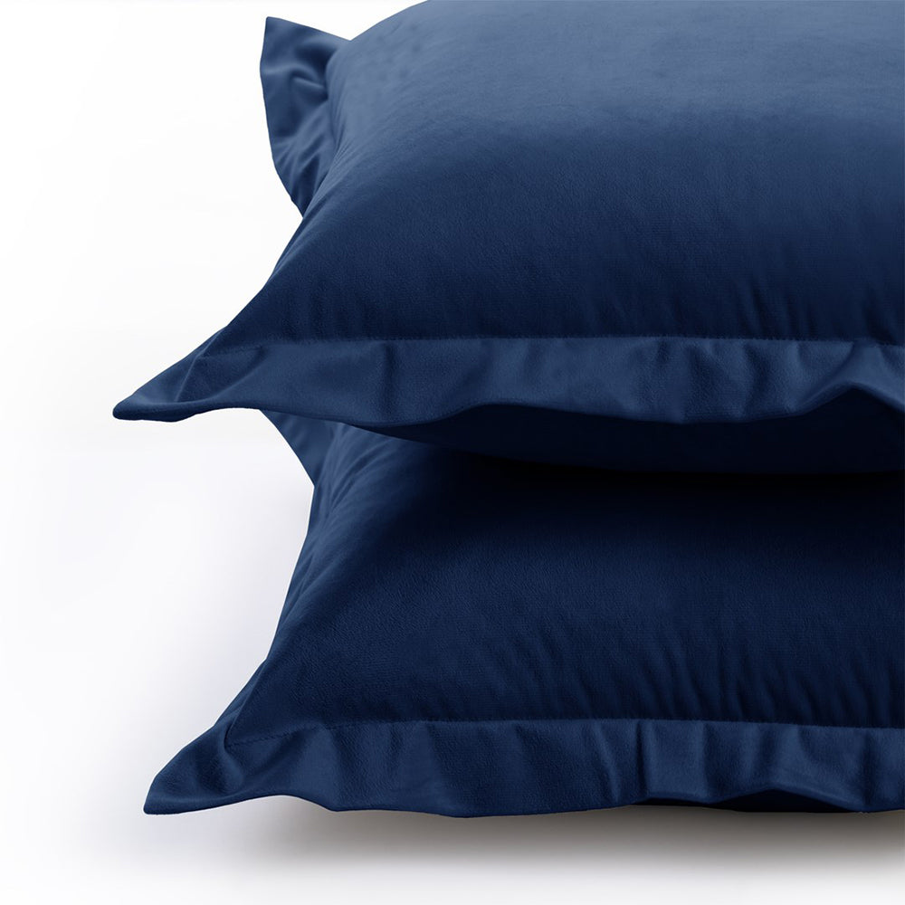 Set 2 huse perne decorative din catifea cu tiv, Velvet, 220 g/m2, Albastru