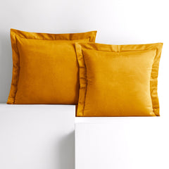 Set 2 huse perne decorative din catifea cu tiv, Velvet, 220 g/m2, Galben
