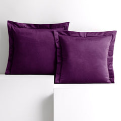 Set 2 huse perne decorative din catifea cu tiv, Velvet, 220 g/m2, Pruna