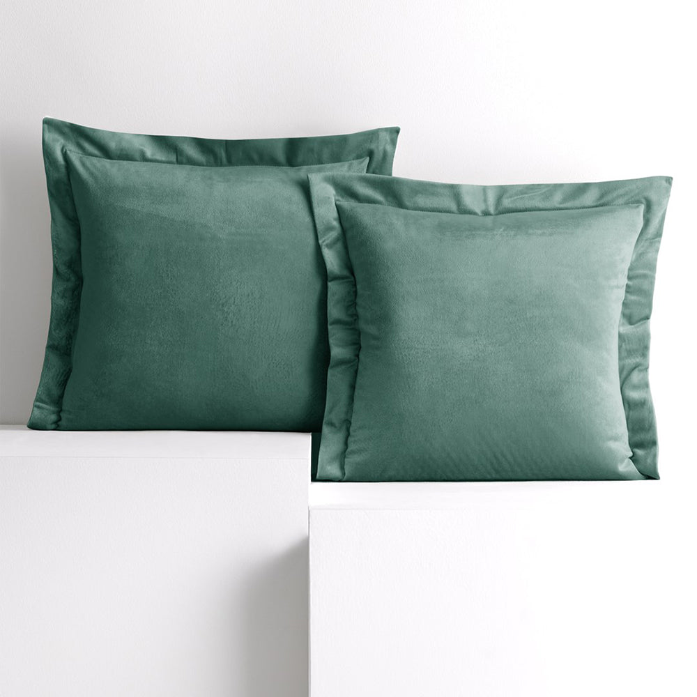 Set 2 huse perne decorative din catifea cu tiv, Velvet, 220 g/m2, Vernil