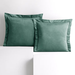 Set 2 huse perne decorative din catifea cu tiv, Velvet, 220 g/m2, Vernil