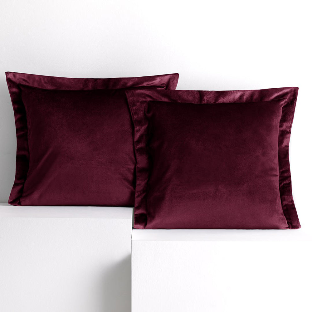 Set 2 huse perne decorative din catifea cu tiv, Velvet, 220 g/m2, Visiniu
