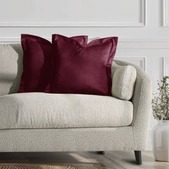 Set 2 huse perne decorative din catifea cu tiv, Velvet, 220 g/m2, Visiniu