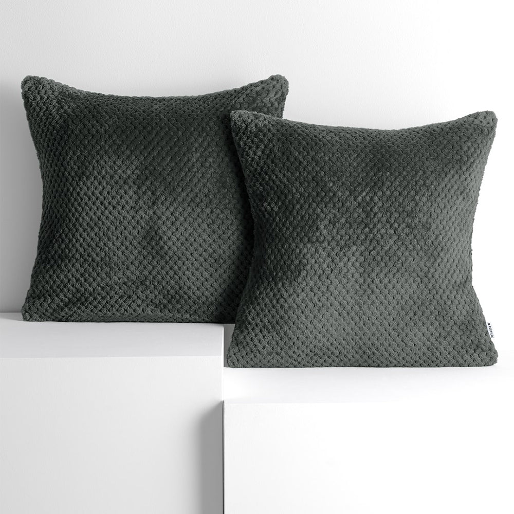 Set 2 huse pernute decorative cu fermoar, Henry, 240 g/m2, Gri inchis