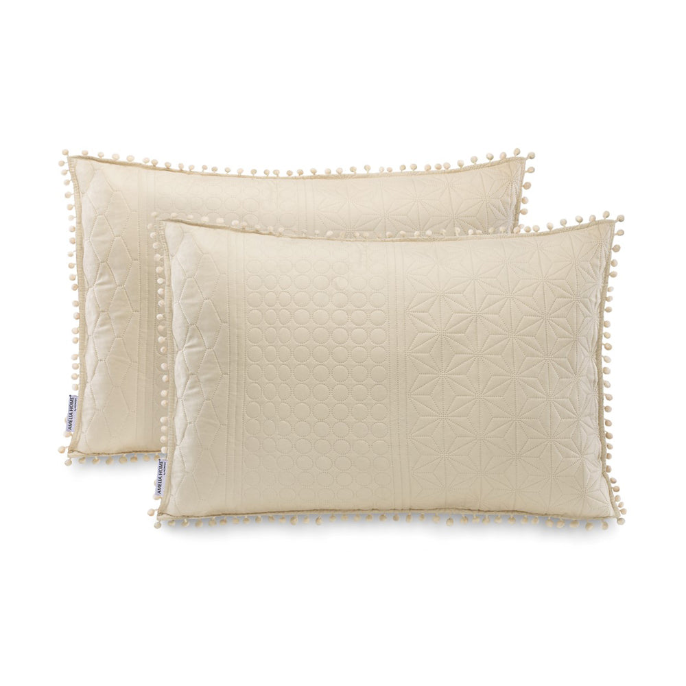 Set 2 huse pernute decorative matlasate din microfibra, Meadore, 70 g/m2, Bej