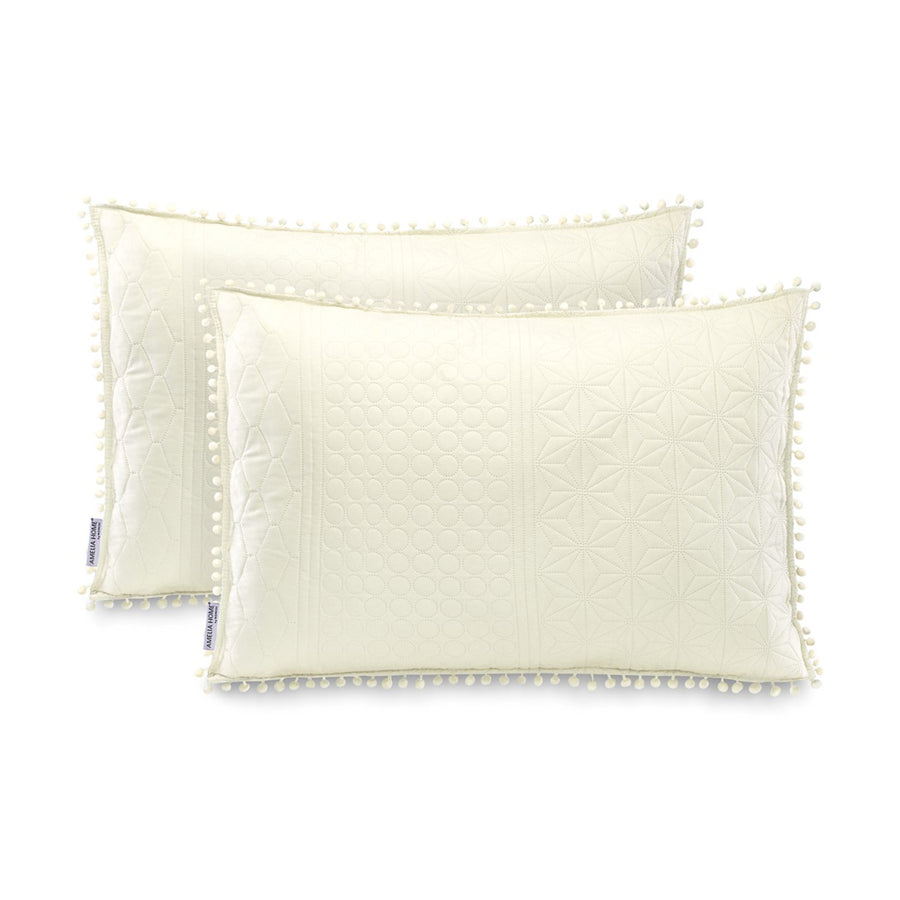 Set 2 huse pernute decorative matlasate din microfibra, Meadore, 70 g/m2, Crem