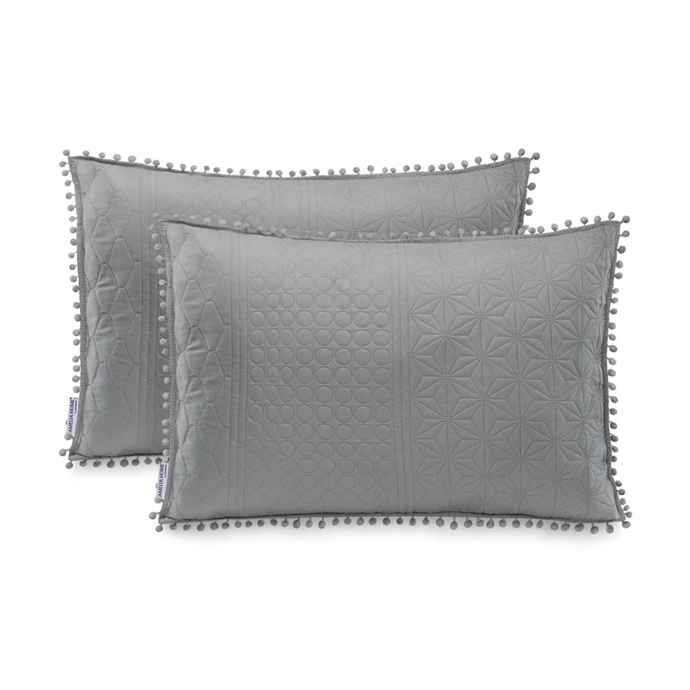 Set 2 huse pernute decorative matlasate din microfibra, Meadore, 70 g/m2, Gri inchis