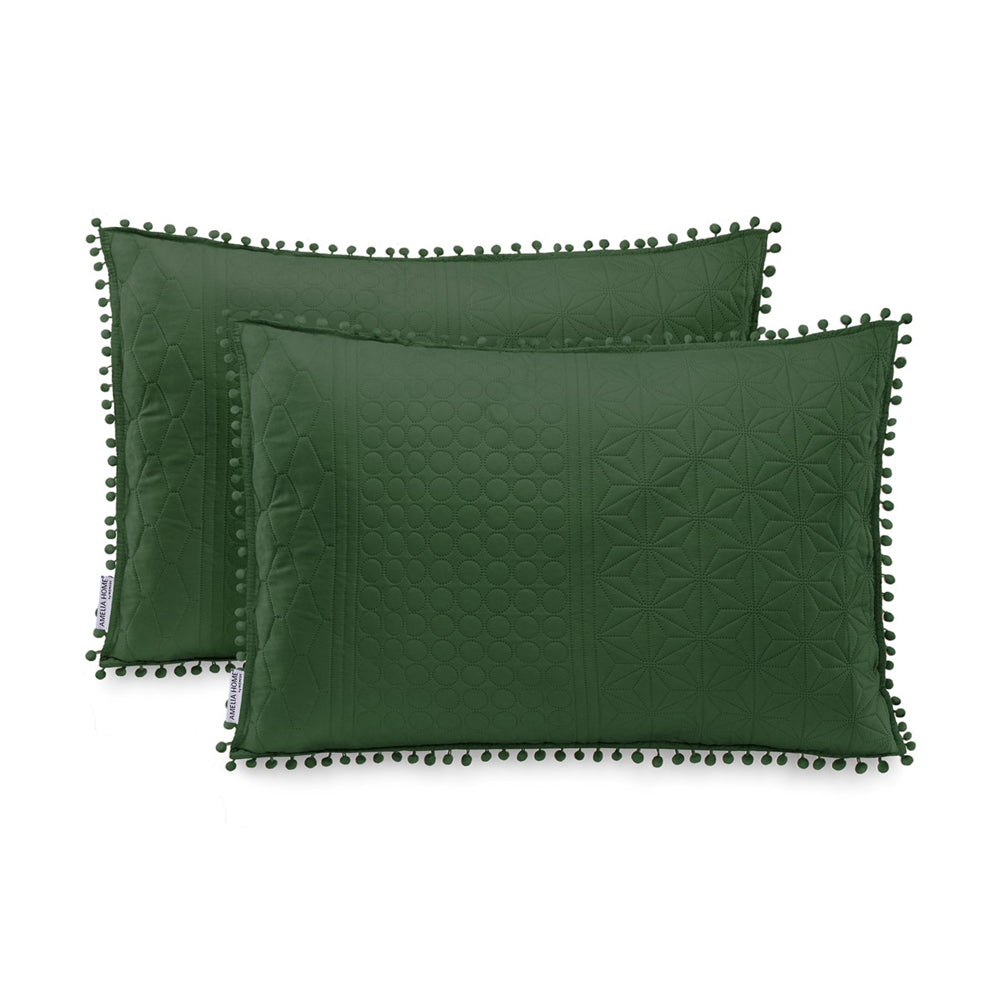 Set 2 huse pernute decorative matlasate din microfibra, Meadore, 70 g/m2, Verde