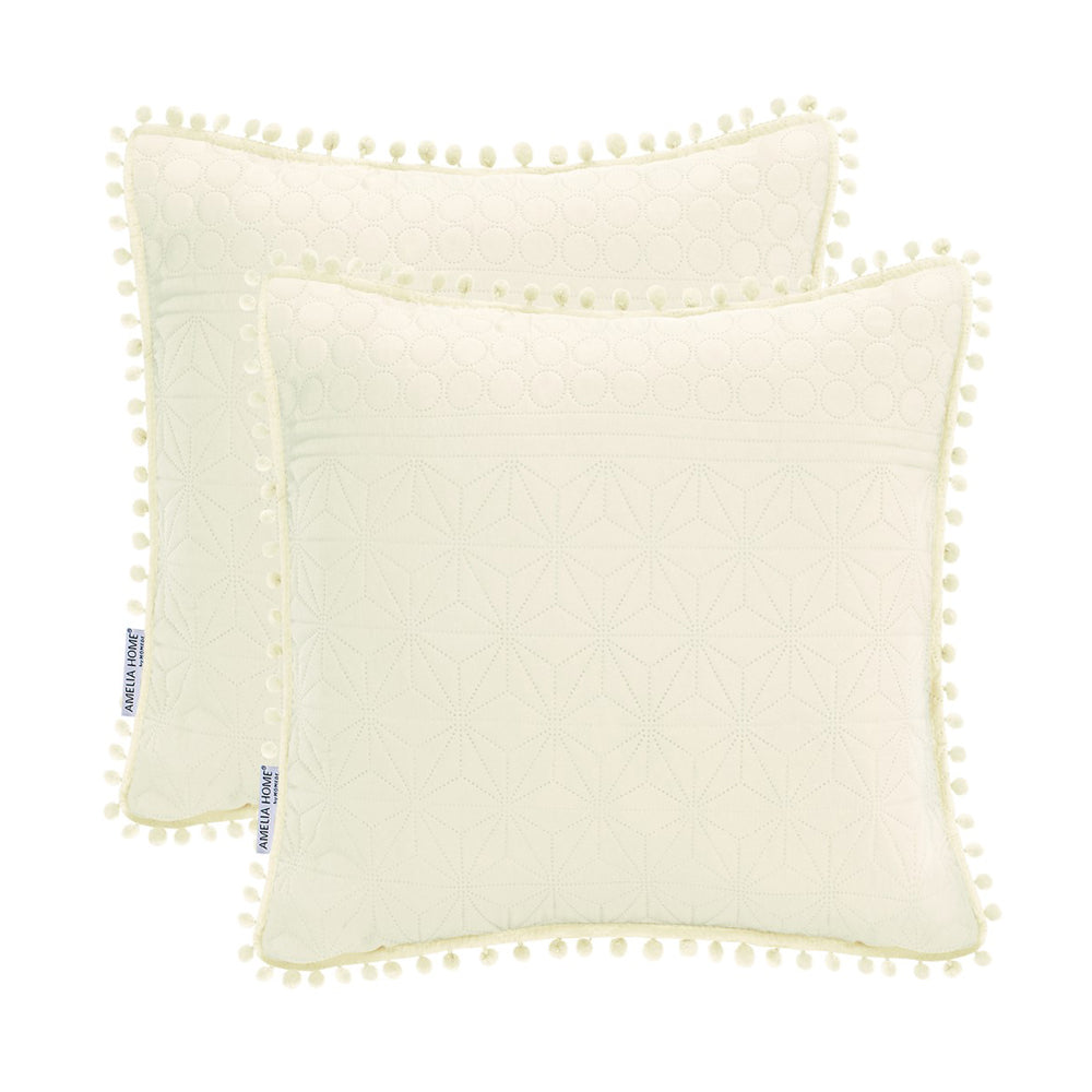 Set 2 huse pernute decorative matlasate din microfibra, Meadore, 70 g/m2, Crem