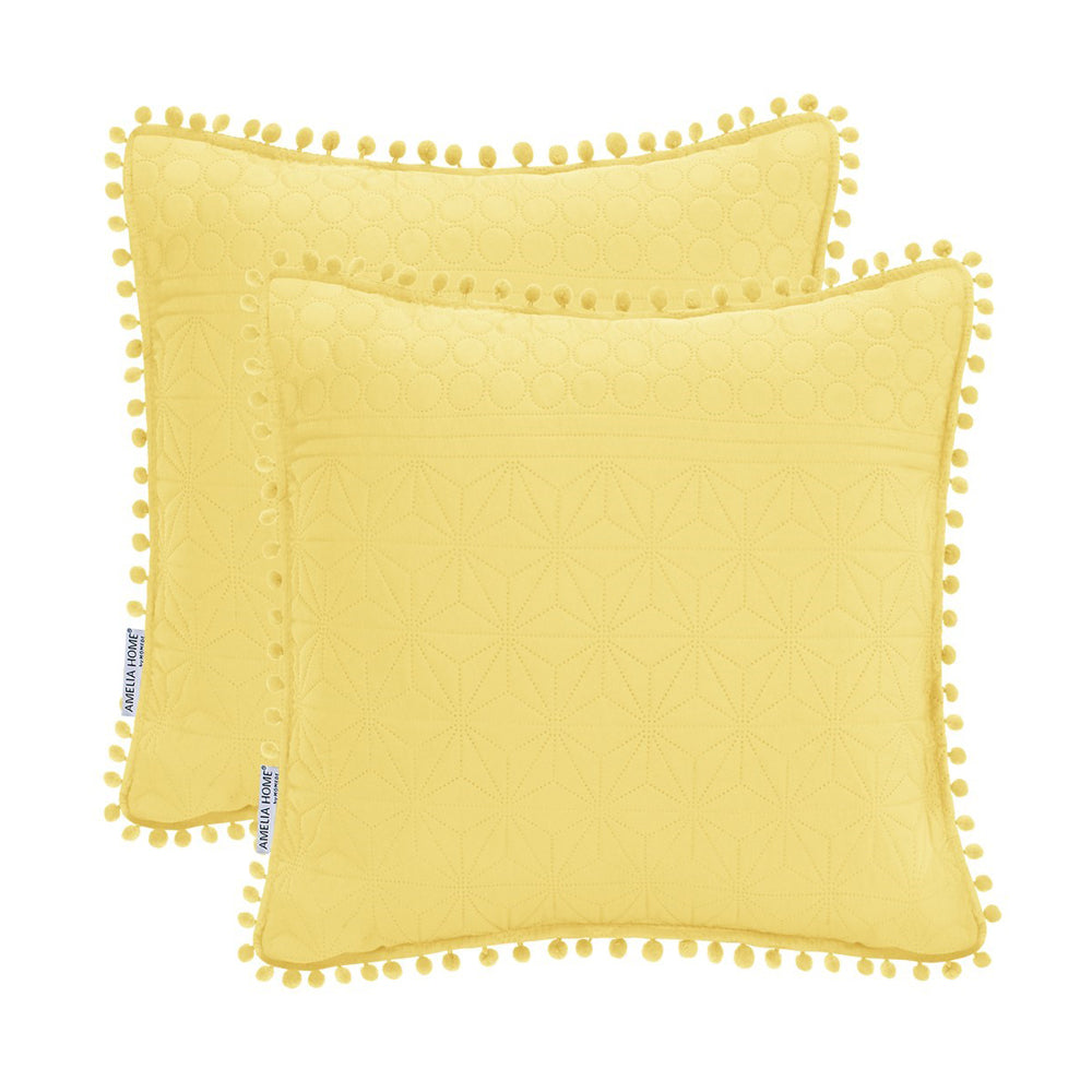 Set 2 huse pernute decorative matlasate din microfibra, Meadore, 70 g/m2, Galben