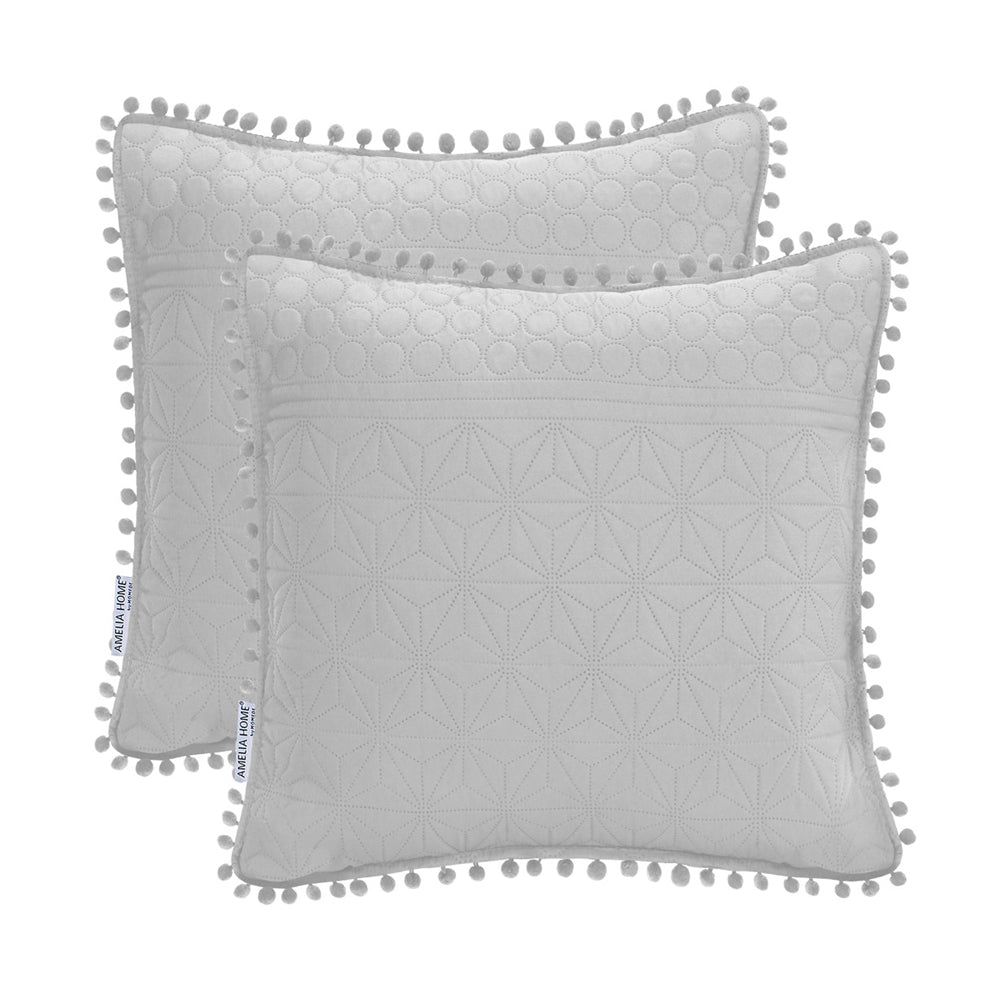 Set 2 huse pernute decorative matlasate din microfibra, Meadore, 70 g/m2, Gri