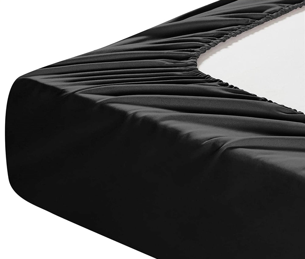Cearsaf de pat cu elastic din bumbac ranforce 100%, densitate 120 g/mp, Negru
