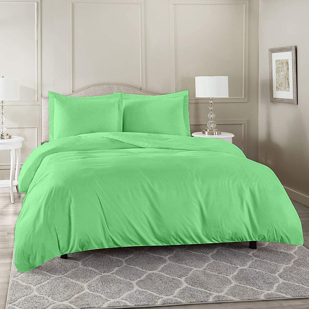 Lenjerie de pat pentru o persoana cu husa elastic pat si fata perna patrata, Velebit, bumbac ranforce, gramaj tesatura 120 g/mp, Verde deschis, 3 piese