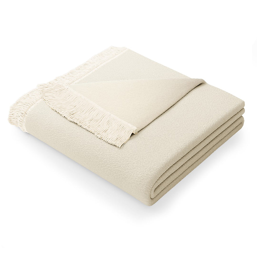 Patura din bumbac model vintage cu franjuri, Franse, 430 g/m2, crem