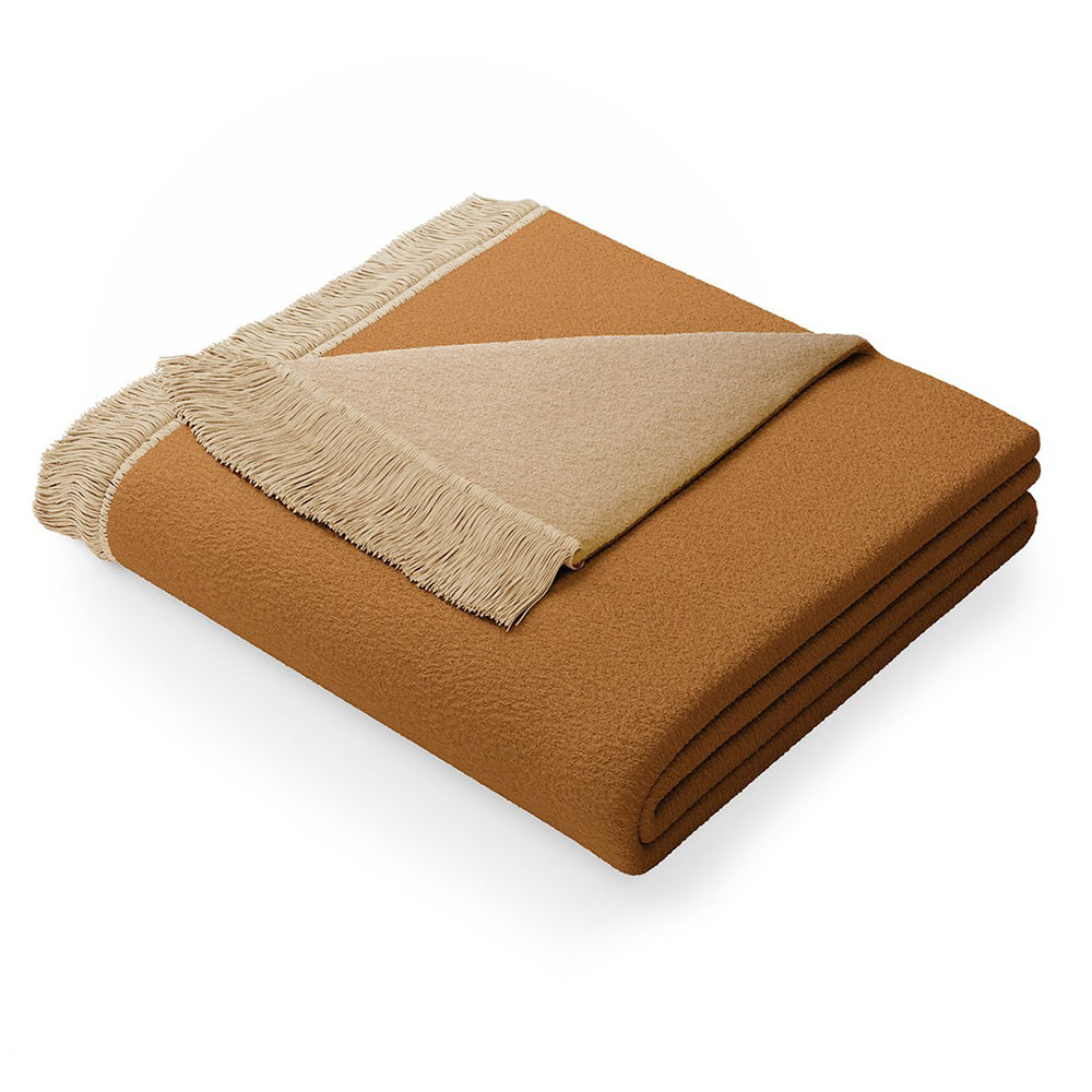 Patura din bumbac model vintage cu franjuri, Franse, 430 g/m2, maro deschis