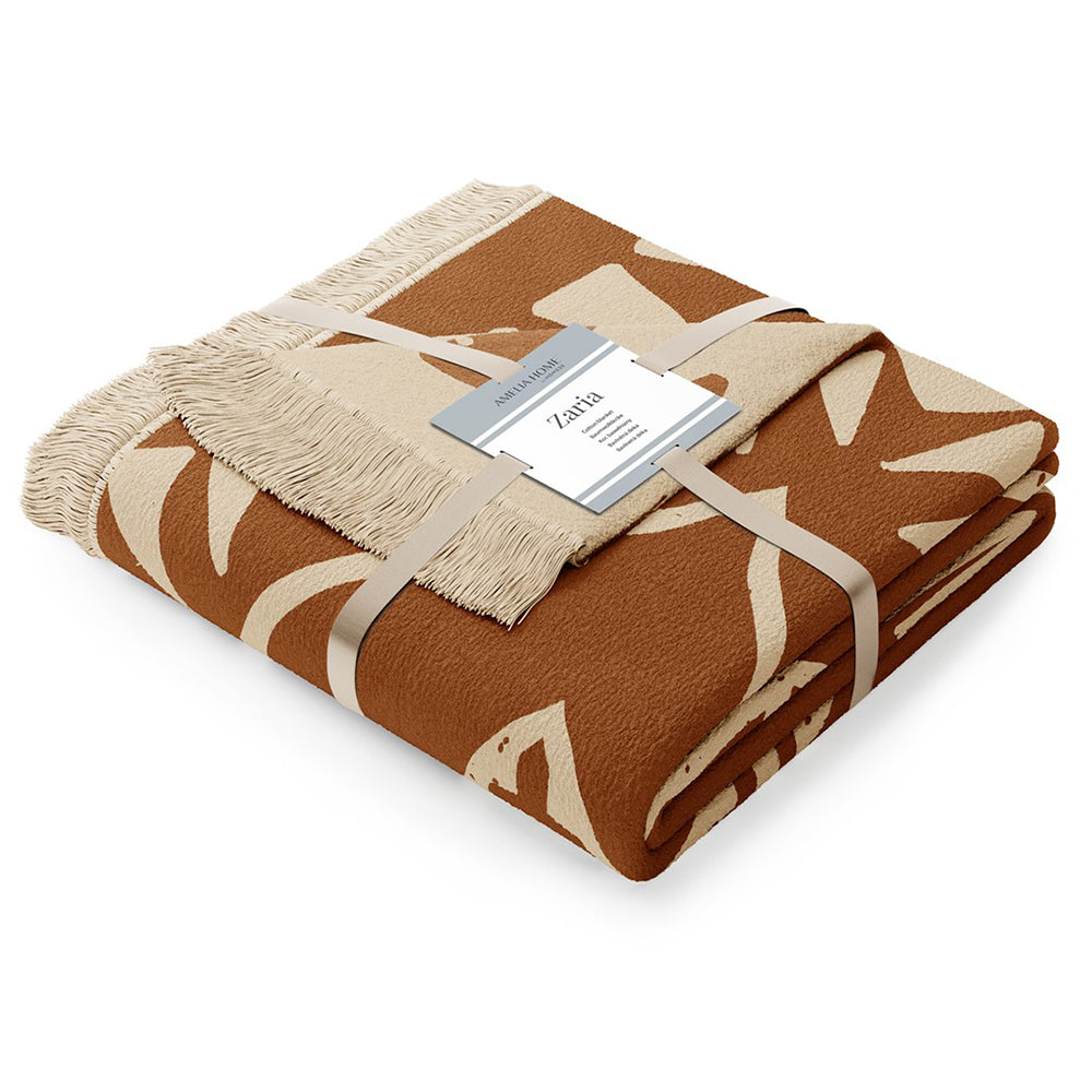 Patura din bumbac model traditional navajo, Zaria, 430 g/m2, maro