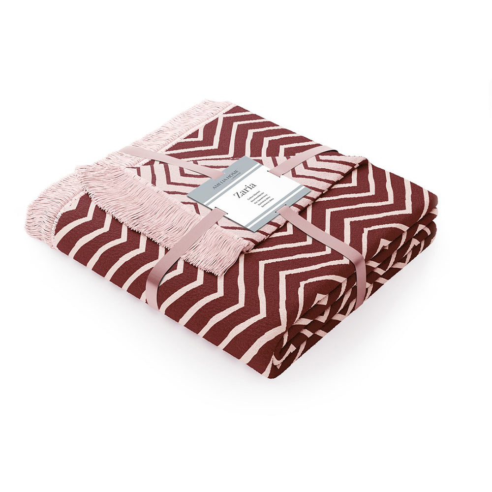 Patura din bumbac model dungi, Zaria, 430 g/m2, roz