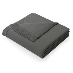 Patura din bumbac model vintage cu franjuri, Franse, 430 g/m2, gri inchis
