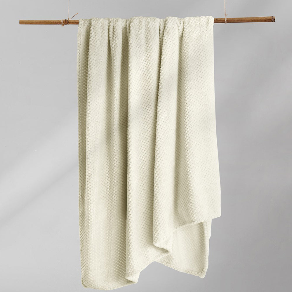 Patura in stil modern cu model jacquard in relief, Henry, 240 g/m2, crem