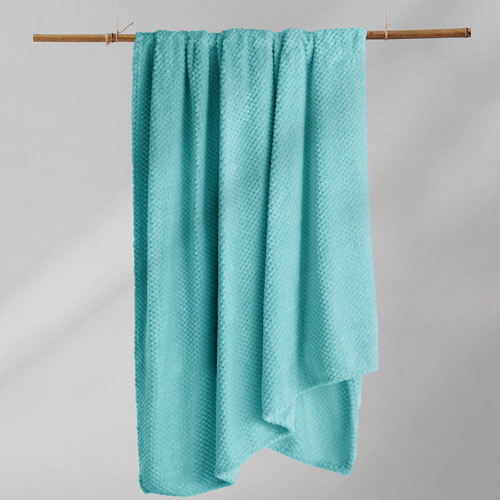 Patura in stil modern cu model jacquard in relief, Henry, 240 g/m2, turcoaz